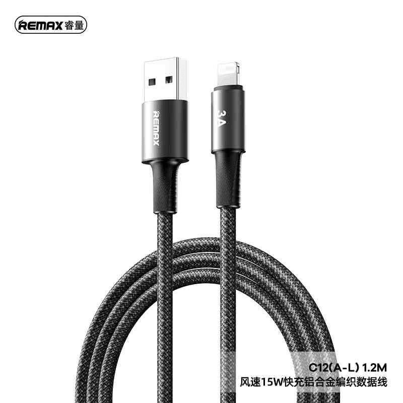 REMAX-SERIES-VELOCITY-3-AMP-FAST-CHARGING-CABLE-C12(A-L) - Cable de Carga Rápida de Aleación de Aluminio de Alta Durabilidad