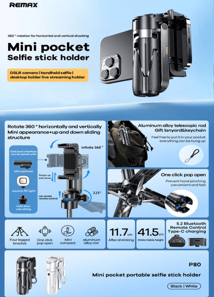 P80 Soporte Selfie Stick Portátil con Control Bluetooth