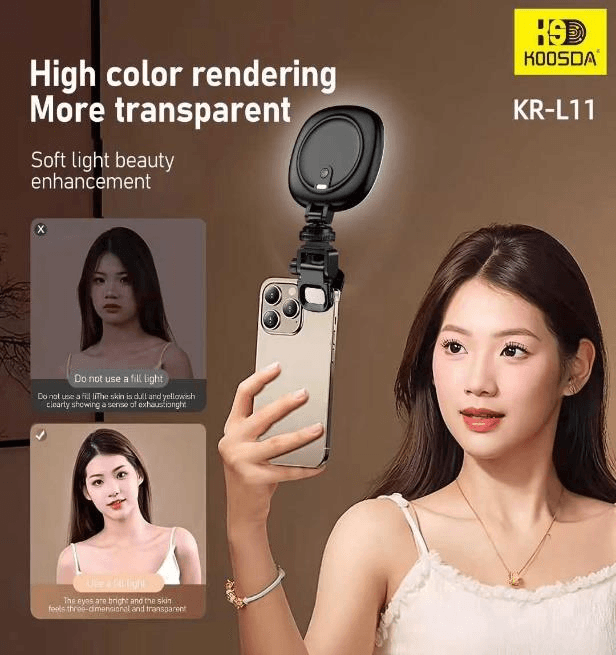 KR-L11 Luz LED Recargable Tipo C para Selfies con Batería Extra