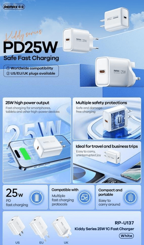 RP-U137 Cargador Rápido Universal de 25 Vatios para Apple y Android