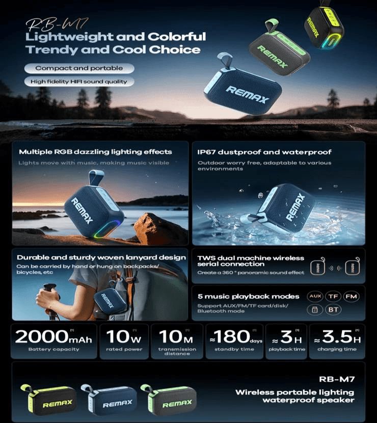 RB-M7 Altavoz Portátil Inalámbrico Impermeable de 10W