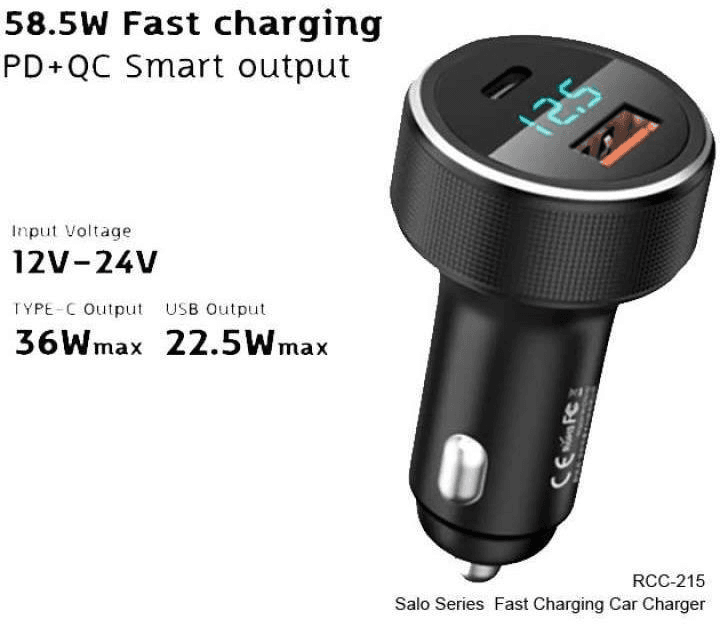 RCC_215 Cargador de Automóvil Inteligente con Carga Rápida QC y PD