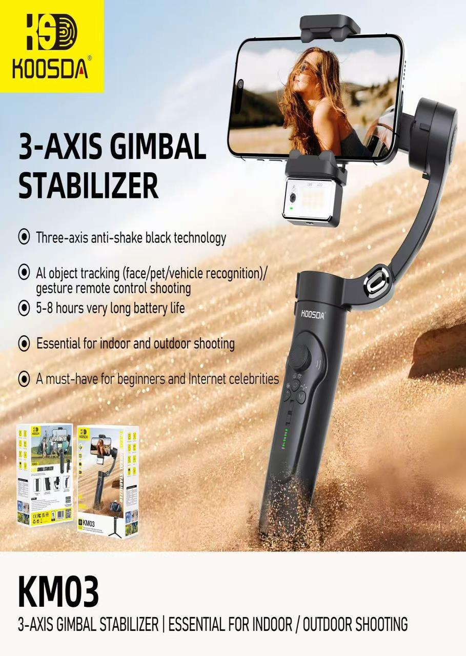 KM-03 Estabilizador Gimbal de 3 Ejes para Celular con Seguimiento Facial y Control Remoto
