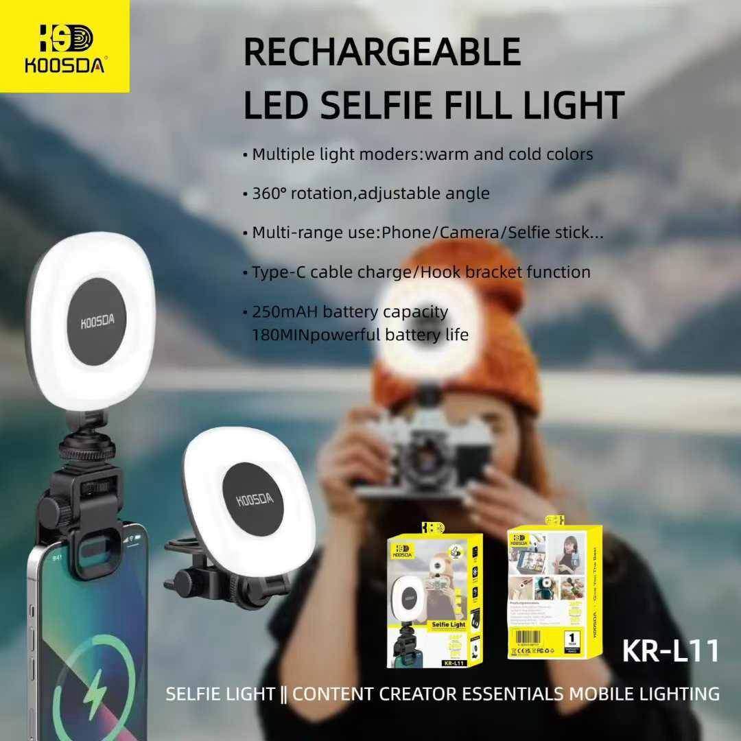 KR-L11 Luz LED Recargable Tipo C para Selfies con Batería Extra imagen 3