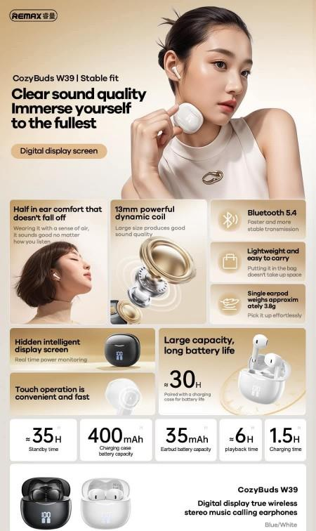 W39 Auriculares Inalámbricos con Pantalla Digital