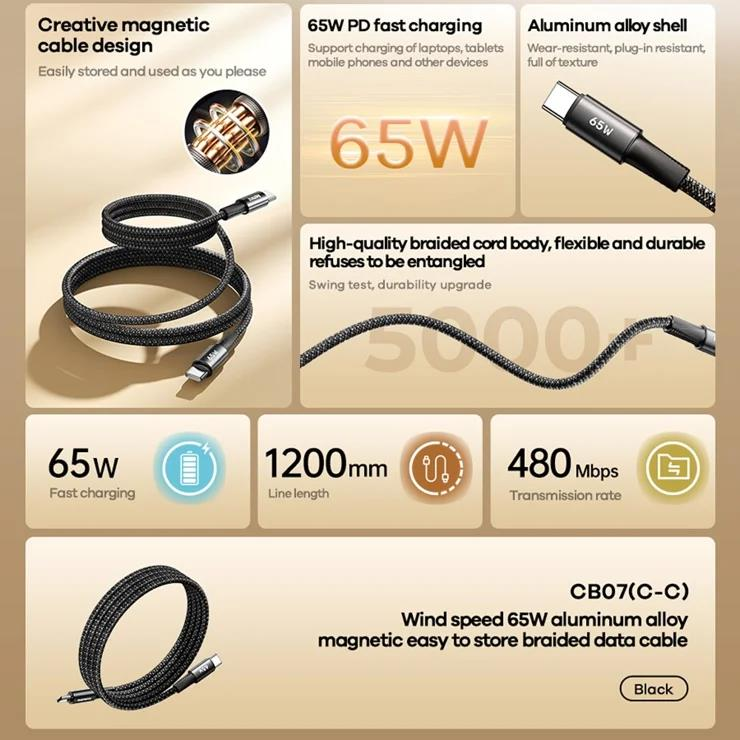 CB07 - Cable de datos trenzado de aleación de aluminio con atracción magnética imagen 2