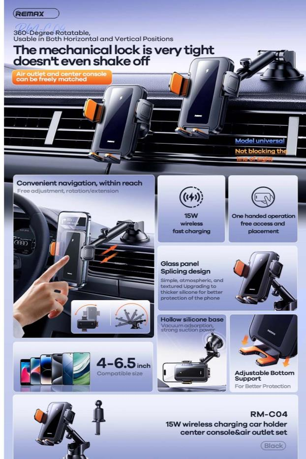 RM-C04 Soporte para Automóvil con Carga Inalámbrica de 15W y Montaje en Ventilación de Aire imagen 3