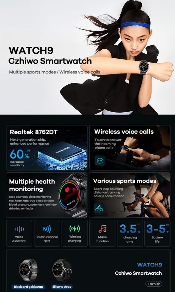 SMART-WATCH-9-CZHIWO - Reloj Inteligente de Alta Duración con Conectividad Inalámbrica