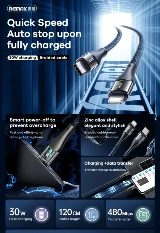 RC-C116 Cable de datos para iPhone con carga rápida y luz de 1.2M imagen 3