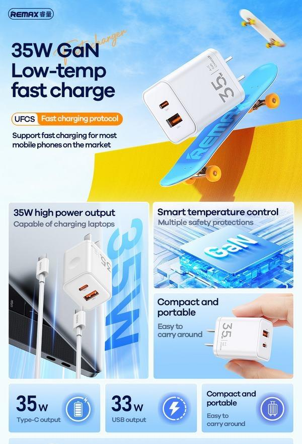 RP-U161 Cargador Rápido de 35 Watts con Tecnología GAN y Chip Inteligente imagen 3