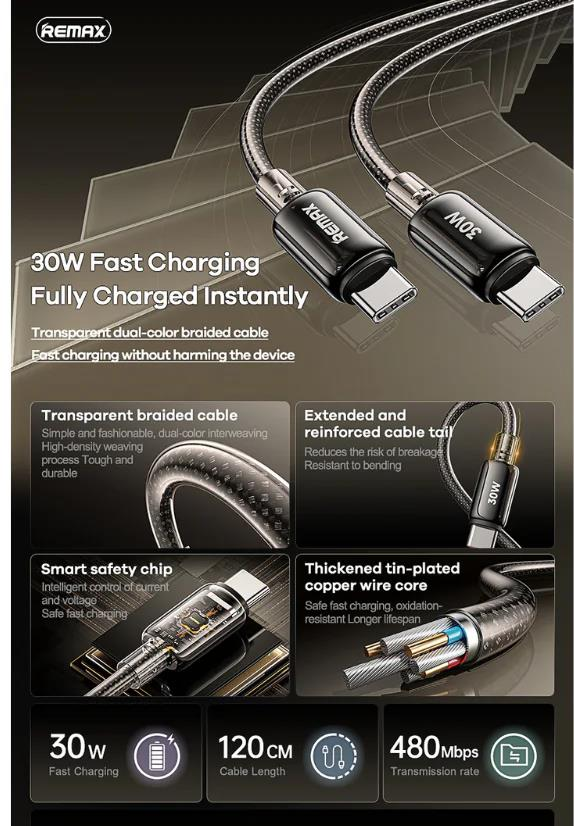 RC-C036 Cable de Datos con Carga Rápida de 30W Compatible con Apple y Android imagen 3