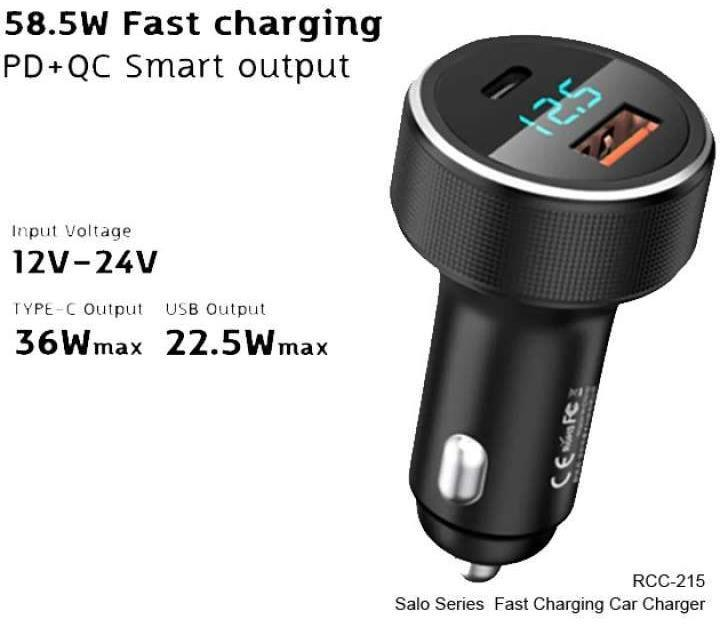 RCC_215 Cargador de Automóvil Inteligente con Carga Rápida QC y PD