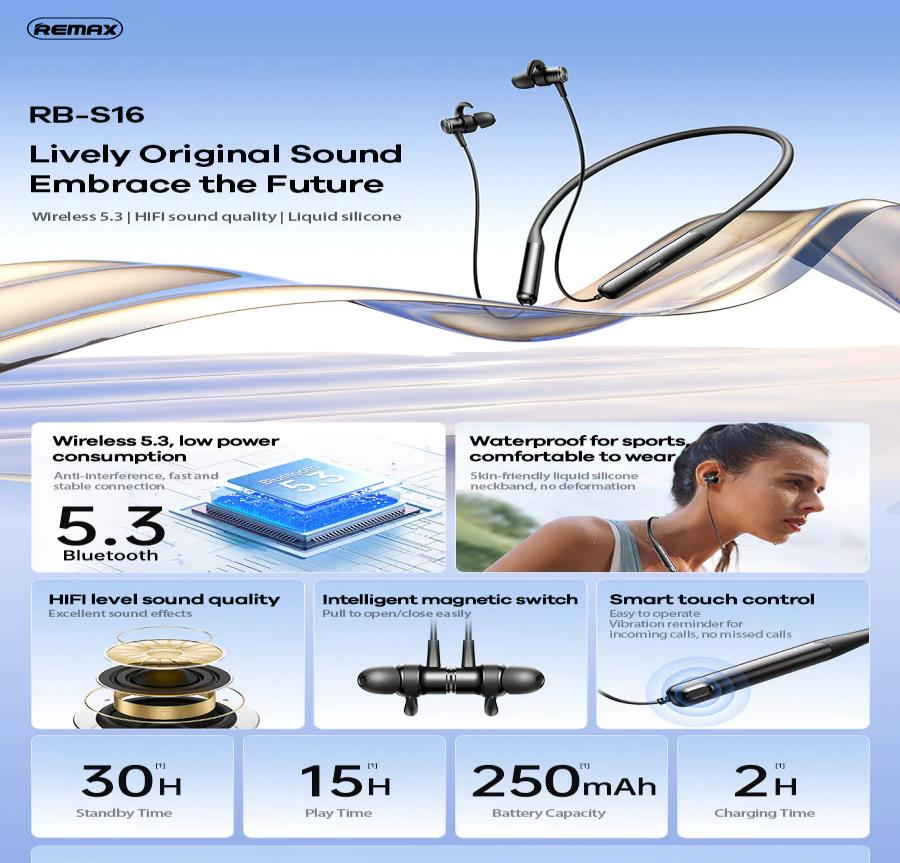 RB-S16 Auriculares Inalámbricos con Control Táctil y Cuello Flexible imagen 2