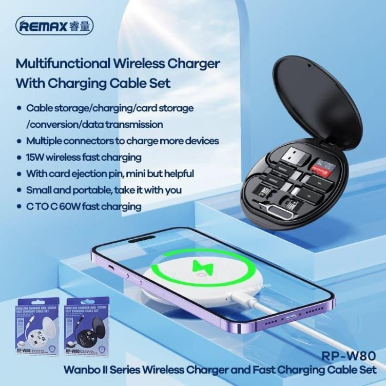 RP-W80 Cargador Inalámbrico 15W Multipuertos para Apple y Android imagen 2