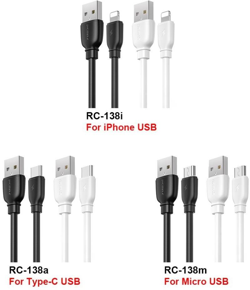 RC-138M Cable USB Carga Rápida 2.4Amp Compatible Apple/Android/iPhone/Tipo C